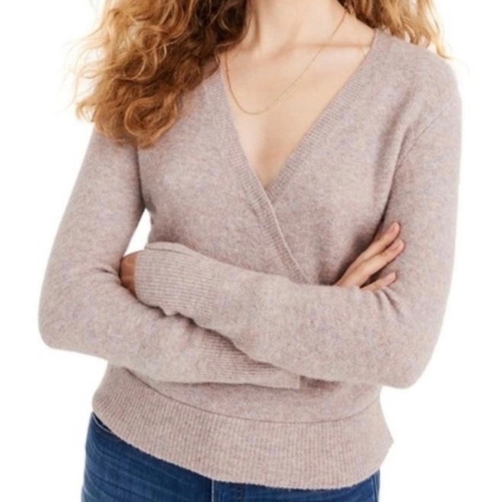 Madewell Alpaca Wool Wrap Front Coziest Yarn Sweater Heather Boysenberry size XL